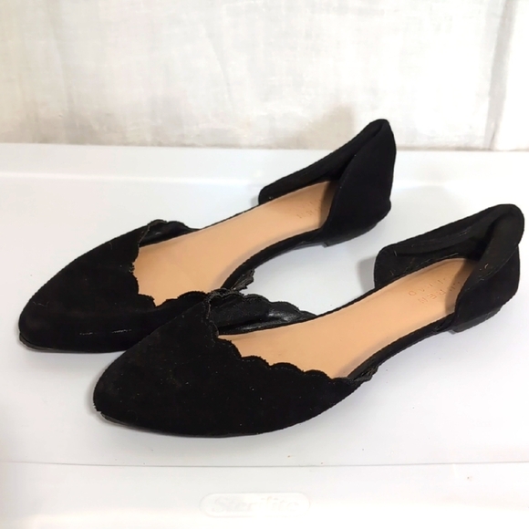 Lauren Conrad Black Faux Suede Scalloped Ballet Flat Size 8 - Picture 1 of 5